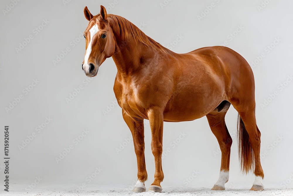 Obraz premium A proud sorrel horse gleams with strength under bright studio light.