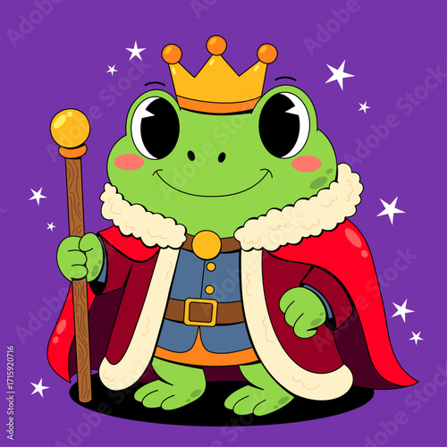 King Frog Cartoon with Crown and Scepter