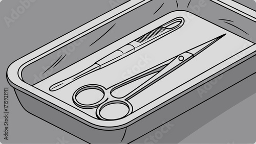 Sterile Medical Surgical Instruments in Tray Illustration: Healthcare Tools for Clinical Procedures and Operations