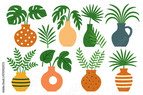 Mid-century modern indoor plant vector illustration for home decor and design in flat style