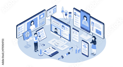 Telemedicine technology and healthcare innovation isometric vector illustration for digital health solutions