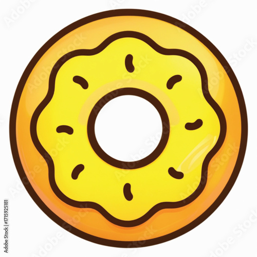 Close-up view of a yellow glazed donut with a detailed design.