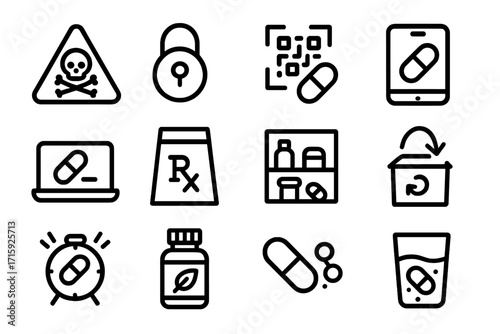 Medicine and pharmacy icons vector illustration in line style for design and print