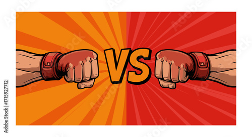 Comic style boxing gloves showdown: dynamic versus challenge visual with bold colors