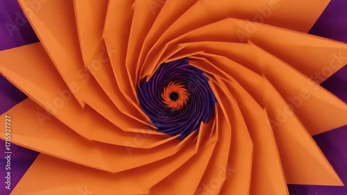 Vibrant orange and purple paper flower design showcasing intricate layers and textures in a creative backdrop