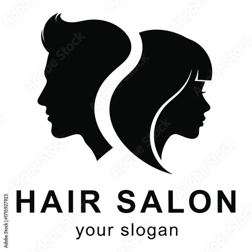 Elegant silhouette of male and female profiles for hair salon business branding silhouette