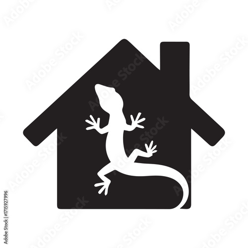 Gecko shaped house logo symbolizing connection between wildlife and human shelter