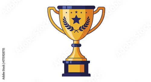 Gold trophy with handles and star emblem on white background