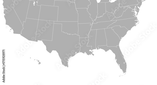 Gray outline map of usa highlighting state borders