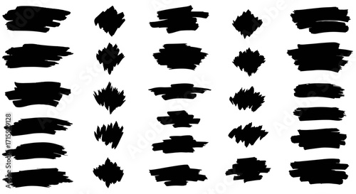 Brush stroke set: abstract black ink designs for artistic projects and creative inspiration