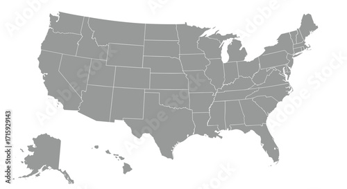 Gray map of the united states with state borders on a white background