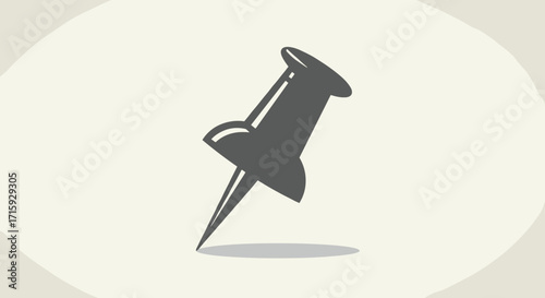 Monochrome push pin silhouette with drop shadow on light background
