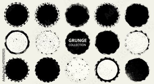 Grunge circle badge collection with distressed and textured round designs