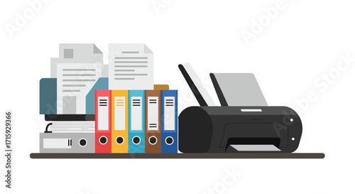 Office setup with printer and document files on desk for efficient workflow