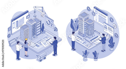 Isometric urban planning: blueprints, 3d models, and innovative designs