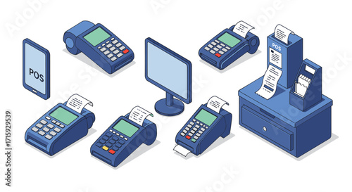 Isometric electronic payment devices collection for modern retail solutions