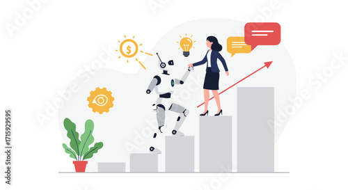 Human and robot collaboration in business growth concept with modern graphic design