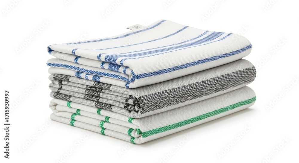 Stack of kitchen towels isolated on white background