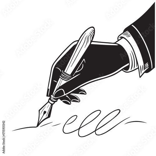 Illustration of a hand writing with a pen isolated on white background, showcasing the act of writing and its significance in communication and documentation