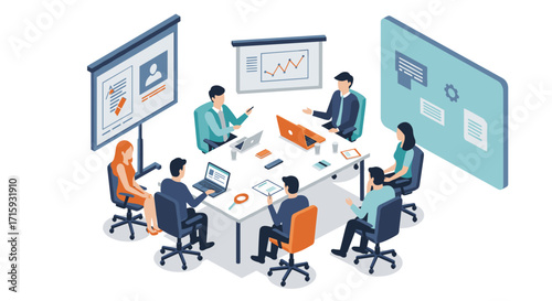 Collaborative team meeting in modern office setting