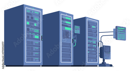 Modern data center technology with network servers and equipment