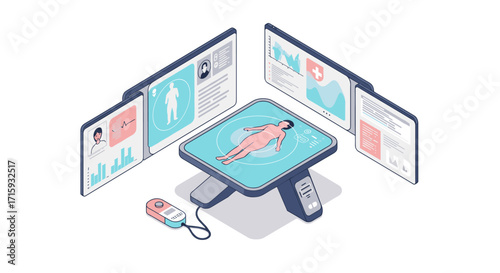 Isometric modern medical technology interface with digital patient data