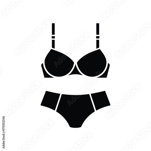 Simple black and white vector icon of a bra and panty set scalable eps illustration silhouette vector illustration white background