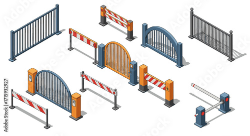 Variety of isometric fences and barriers for security and design concepts