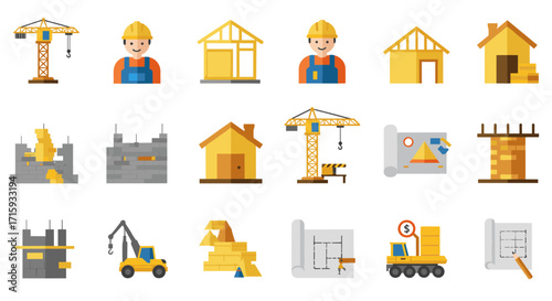 Construction equipment and building process in modern flat design