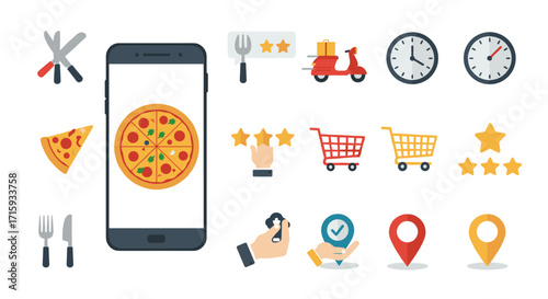 Flat design elements for food delivery apps and services