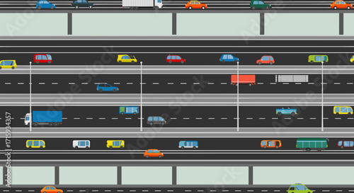 Colorful cars on multi-lane highway: seamless transportation pattern