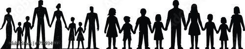 Diverse group silhouette holding hands family generations togetherness community unity concept 