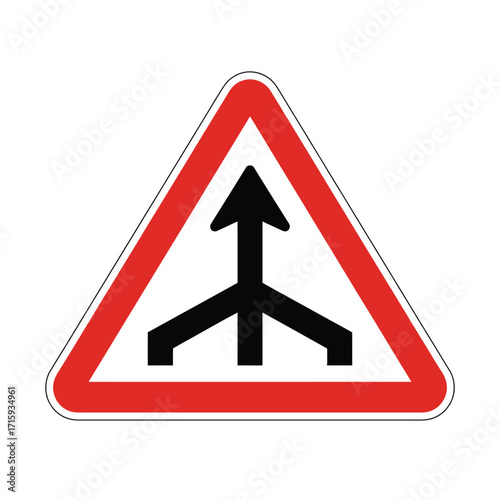 Scalable vector eps illustration of a triangular road sign warning of merging traffic silhouette vector illustration white background