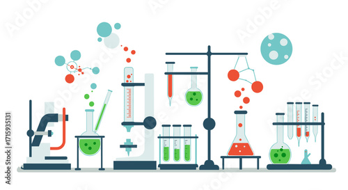 Modern flat style laboratory equipment and chemical experimentation design