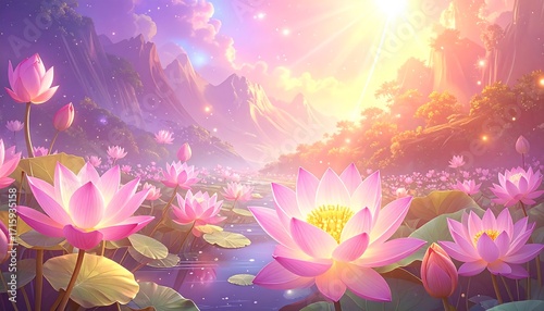 Sunrise over lotus pond