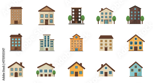Charming collection of diverse flat style houses and buildings