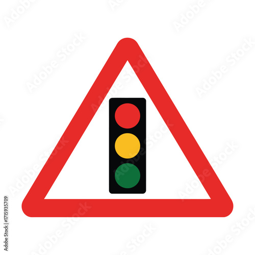 Red triangular traffic signal warning sign vector illustration for road safety silhouette vector illustration white background
