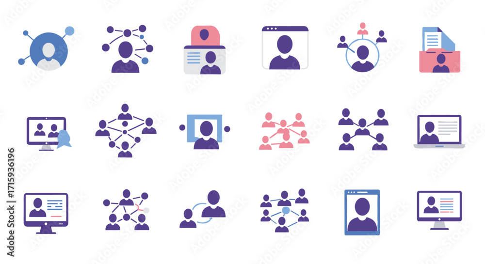 Fototapeta premium Colorful network icons for online collaboration and communication