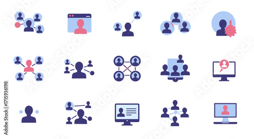 Flat style human connection icons for networking and communication
