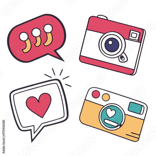 A  set of social media icon vectors with transparent background in SVG format, colorful flat design.