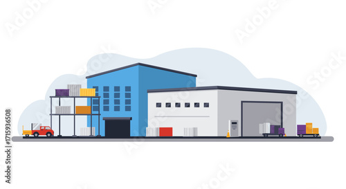 Modern warehouse facility with logistics and distribution elements