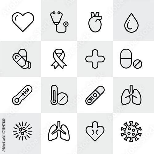 Vector medical icons set scalable healthy lifestyle symbols health care and science graphics eps format silhouette vector illustration white background