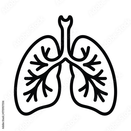 Simplified black and white line art illustration of human lungs respiratory system vector silhouette vector illustration white background