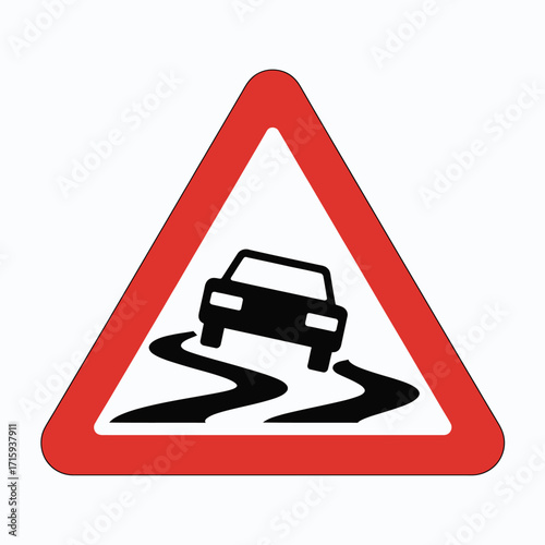 Vector graphic illustration of a slippery road warning sign for safe driving silhouette vector illustration white background