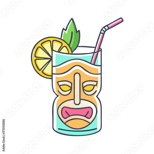 A festive Tiki cocktail complete with fruit garnish and fun straw