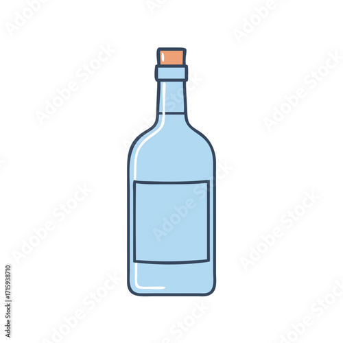 Stylized illustration of a blue liquid bottle with a cork stopper