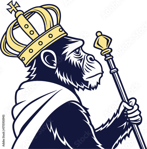 Majestic king monkey adorned with golden crown and scepter regal animal illustration