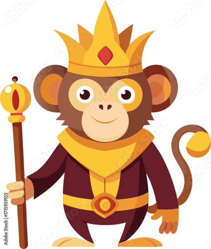 Majestic monkey king with golden crown and scepter regal animal illustration