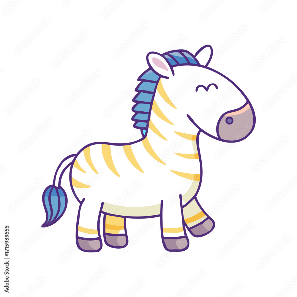 Fototapeta premium Adorable Cartoon Zebra Character Standing on a White Background With Calm Expression