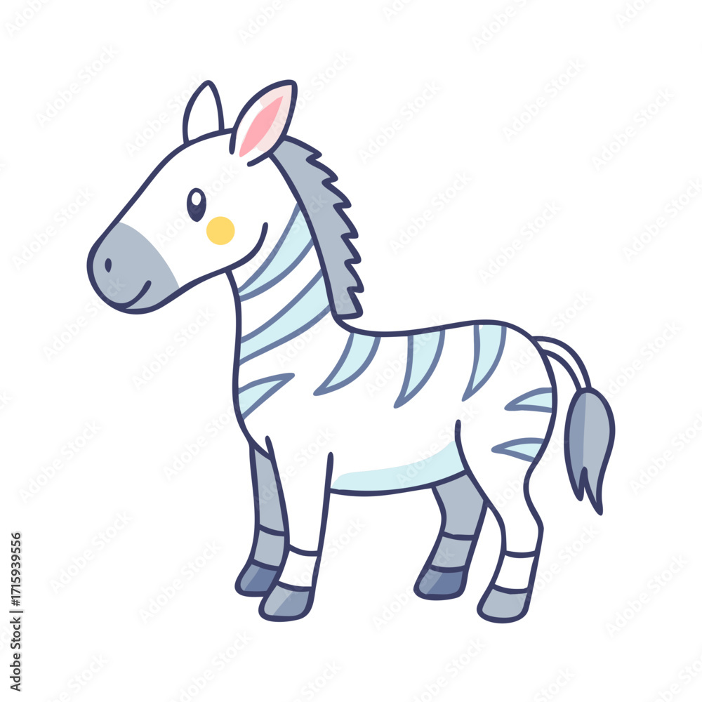 Fototapeta premium Cartoon Zebra Standing Profile with Blue Stripes and a Smiling Face